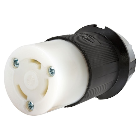 Hubbell Wiring Device-Kellems Locking Connector, L25-30R, 30 A, 240V AC, Single Phase, 2 Pole, Black, White HBL2603